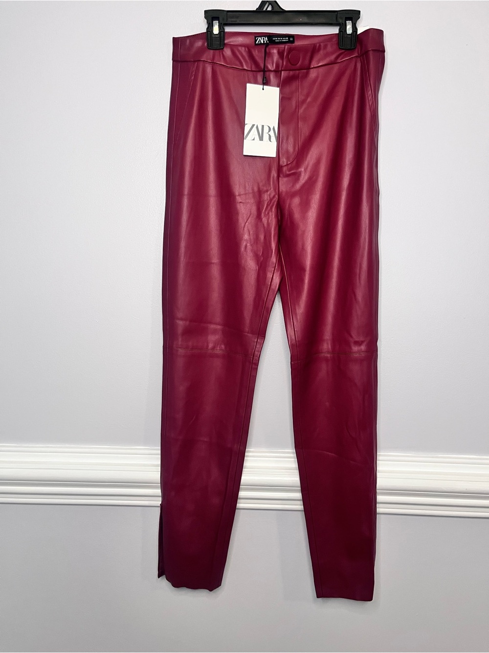 ZARA Faux Leather Leggings in Burgundy